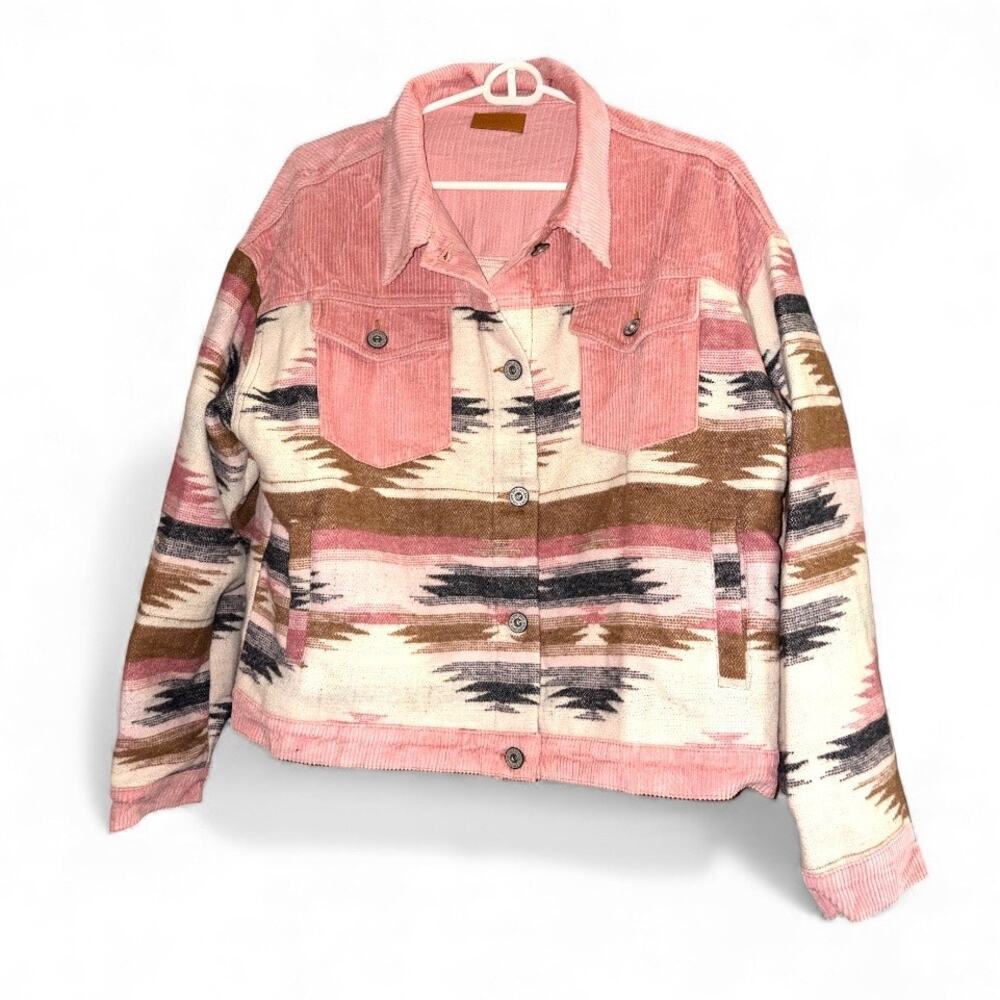 Umgee Pink Corduroy Cropped Flannel SW Jacket size Medium - Picture 3 of 10